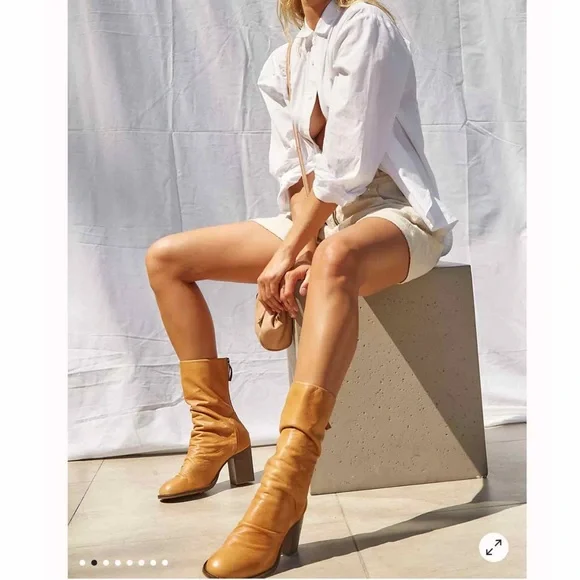 Free People Elle Block Heel Boot Size EU 41 Tan - Picture 2 of 16